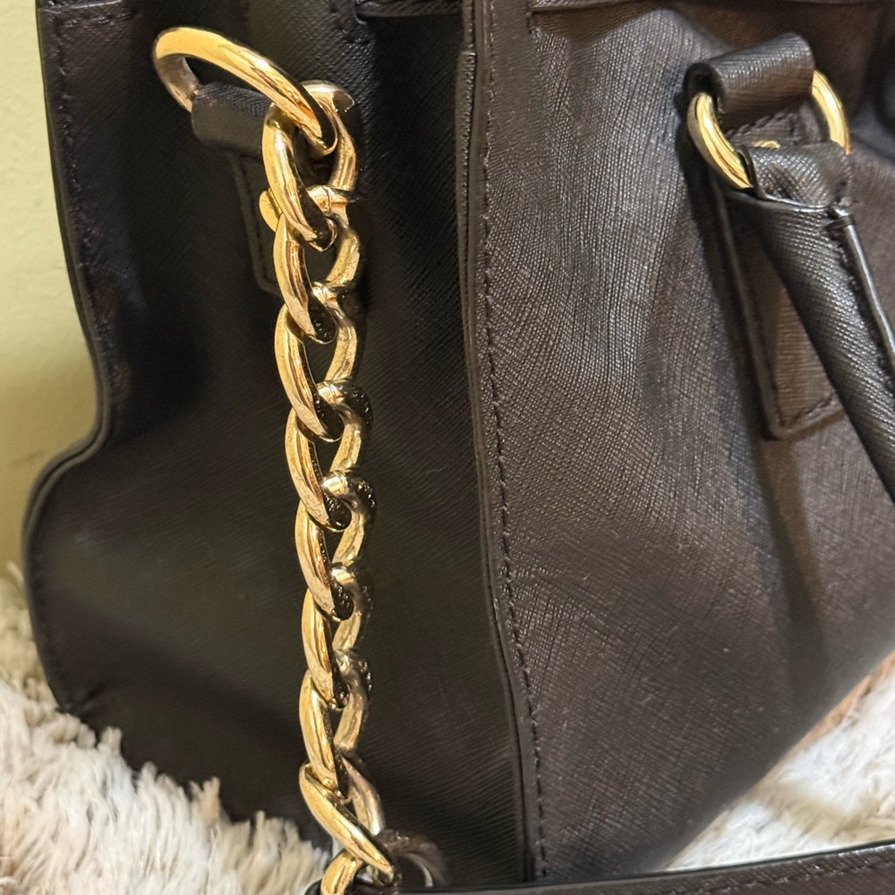 Michael Kors Hamilton leather satchel in black with gold-tone hardware. - Picture 8 of 8